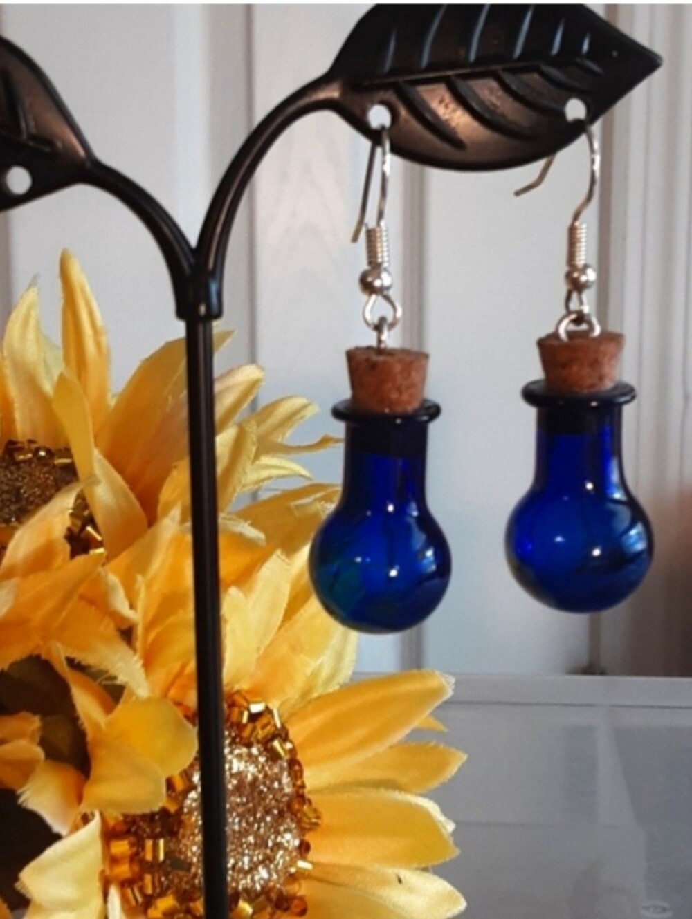 Hand Crafted Bottle Earrings Cobalt Blue Pierced
